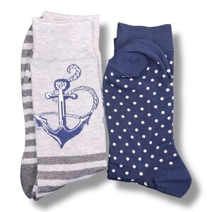 Pack Of Two Nautical Mens Socks Anchor Blue Grey Rockabilly